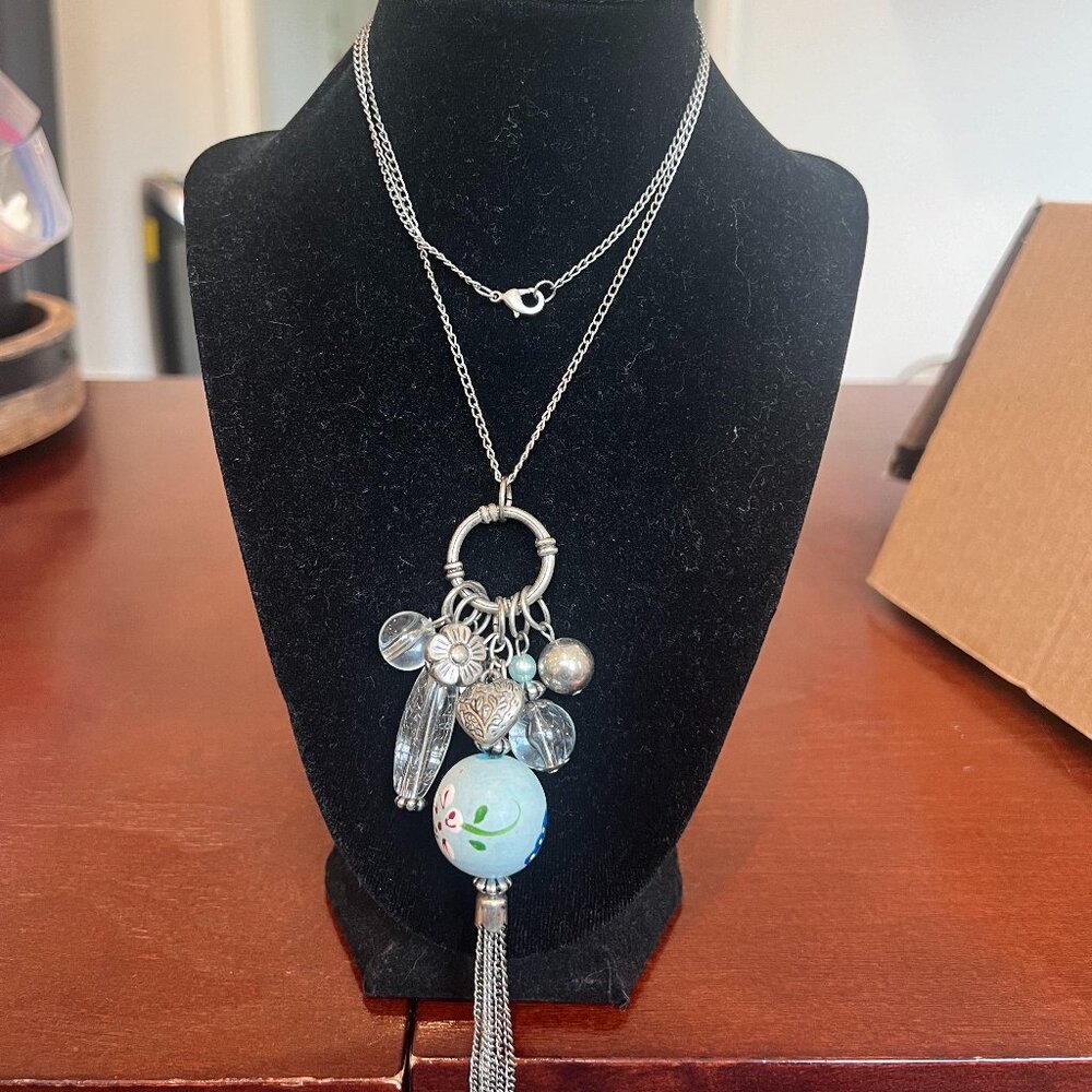Women's Multi Tone Crystal Beaded Silver Tone Chain Necklace with Lobster Clasp